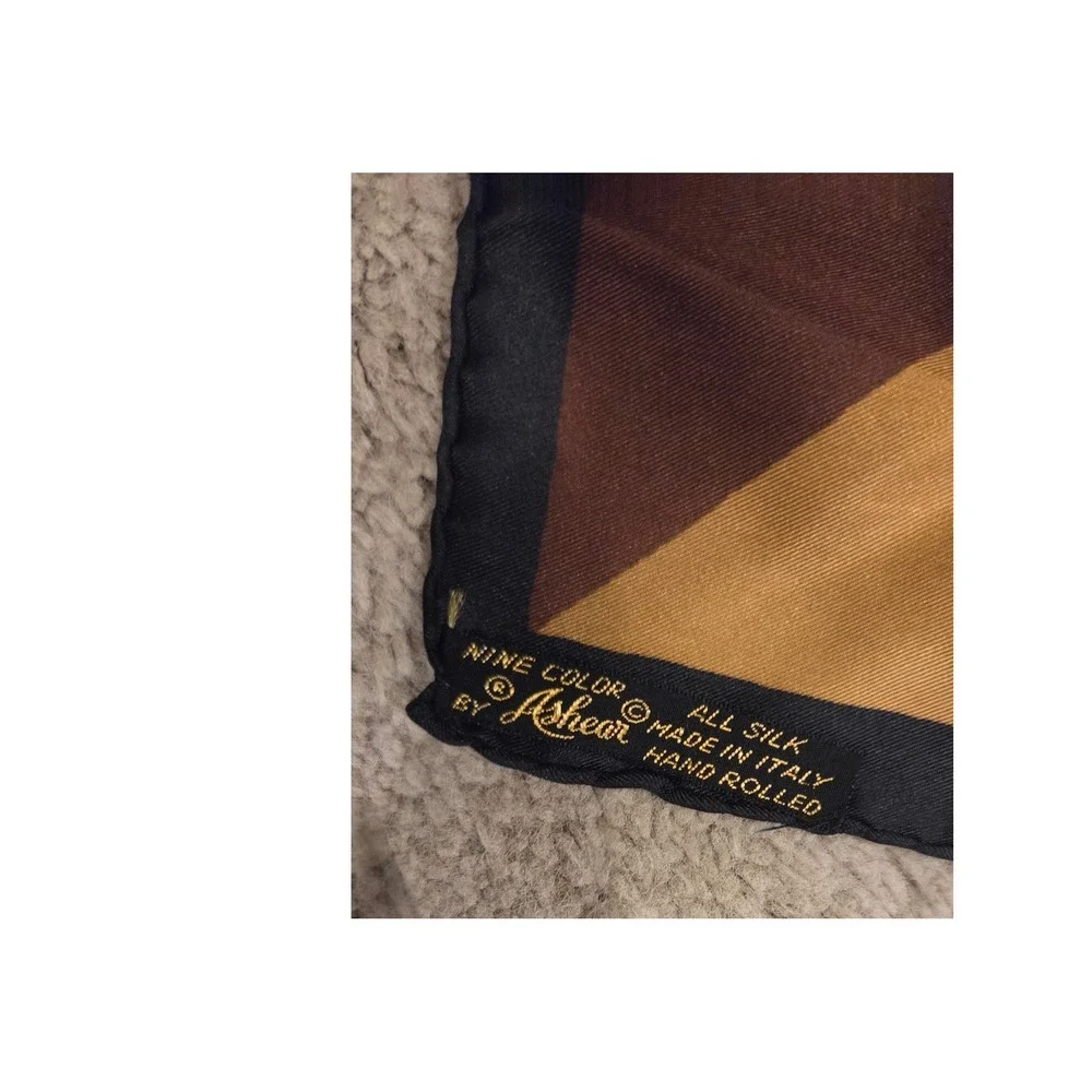 Vintage Ashear 9 Color Silk Scarf Italy Geometric Color Block Hand Rolled 18